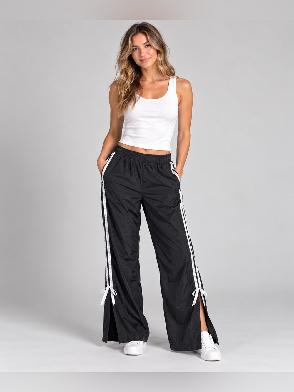 Wild Fable Ribbon Stripe Track Pants Black White Bow Y2K Coquette